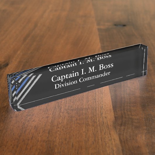 Thin Blue Line - Distress Tattered Flag Naambordje (Zijkant)