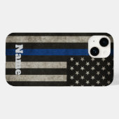 Thin Blue Line Distressed American Flag Phone Case (Achterkant (horizontaal))