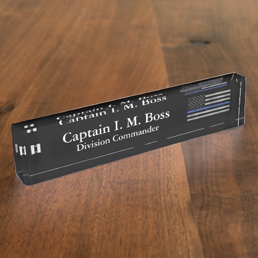 Thin Blue Line - Distsed Tattered Flag Name plat Naambordje (Zijkant)