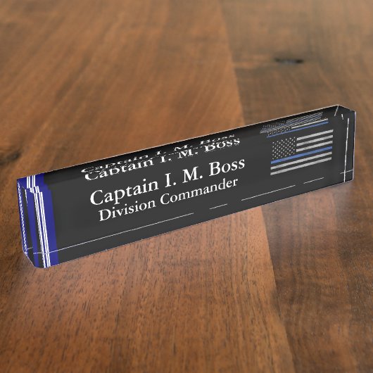 Thin Blue Line - Distsed Tattered Flag Name plat Naambordje (Zijkant)