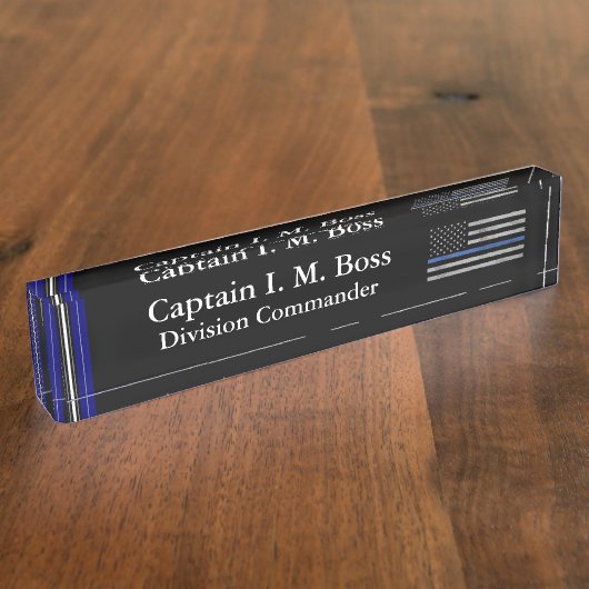 Thin Blue Line - Distsed Tattered Flag Name plat Naambordje (Zijkant)