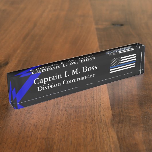 Thin Blue Line - Distsed Tattered Flag Name plat Naambordje (Zijkant)