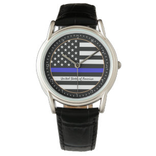 Thin Blue Line en American Flag Police / USA Hebre Horloge