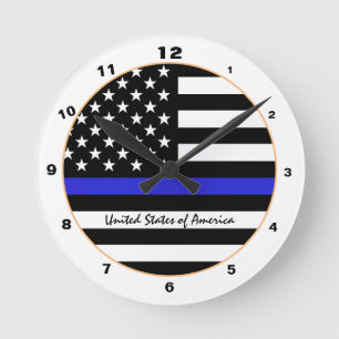 Thin Blue Line en American Flag Police / USA kanto Ronde Klok