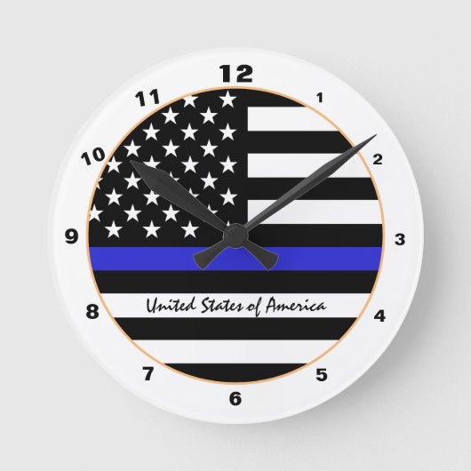 Thin Blue Line en American Flag Police / USA kanto Ronde Klok (Voorkant)