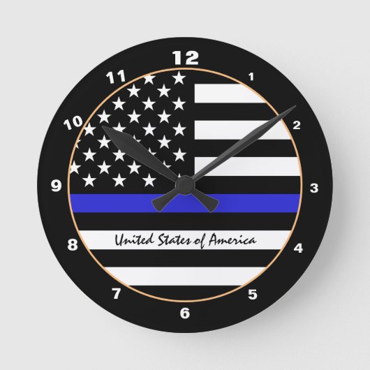 Thin Blue Line en American Flag Police / USA kanto Ronde Klok (Voorkant)