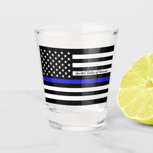 Thin Blue Line en American Flag Police / USA kanto Shot Glas (Voorkant)