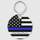 Thin Blue Line en American Flag Police / USA kanto Sleutelhanger (Voorkant)