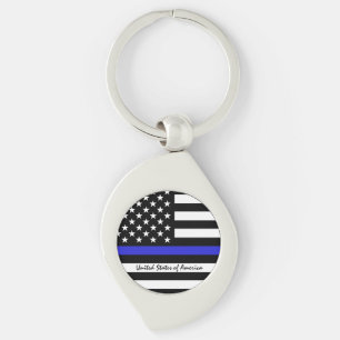 Thin Blue Line en American Flag Police / USA kanto Sleutelhanger