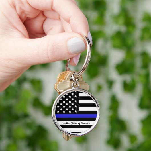 Thin Blue Line en American Flag Police / USA kanto Sleutelhanger (Hand)