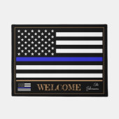 Thin Blue Line en American Flag Police Welcome /US Deurmat (Voorkant)