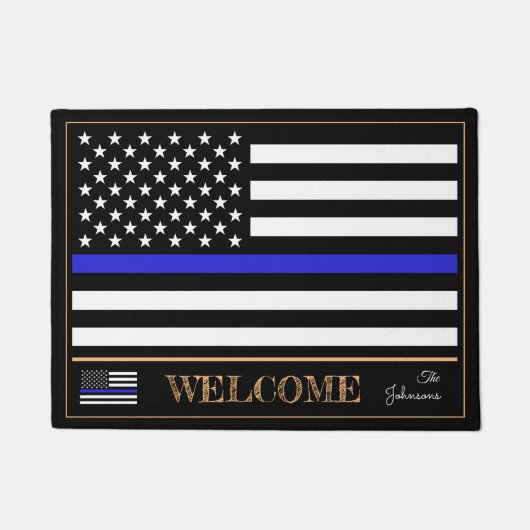 Thin Blue Line en American Flag Police Welcome /US Deurmat (Voorkant)