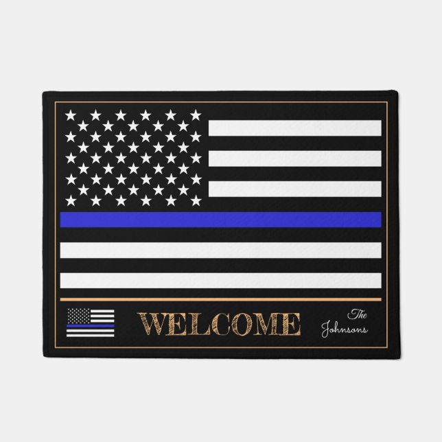 Thin Blue Line en American Flag Police Welcome /US Deurmat (Voorkant)