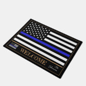 Thin Blue Line en American Flag Police Welcome /US Deurmat (Schuin)