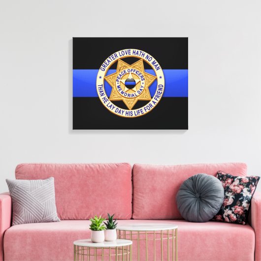 Thin Blue Line en Badge Canvas Afdruk (Insitu (Woonkamer))
