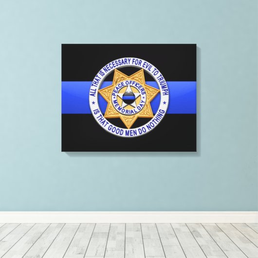 Thin Blue Line en Badge Canvas Afdruk (Insitu (Houten vloer))