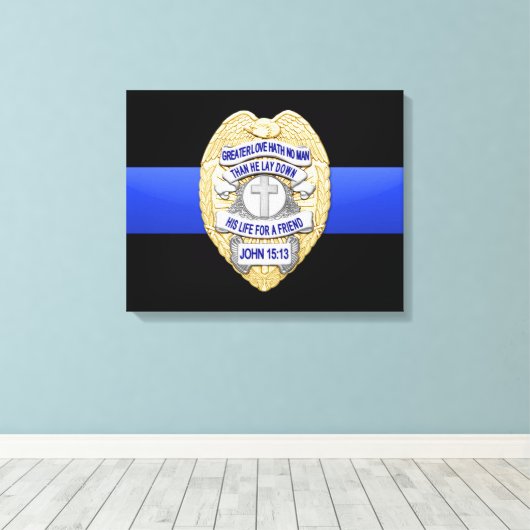 Thin Blue Line en Badge Canvas Afdruk (Insitu (Houten vloer))
