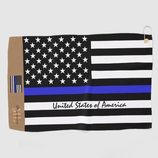 Thin Blue Line en Golf USA flag America/Monogramed Golfhanddoek (Horizontaal)