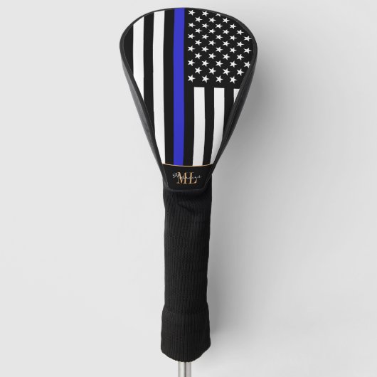 Thin Blue Line en Golf USA vlag / Monogrambs Golfheadcover (Voorkant)