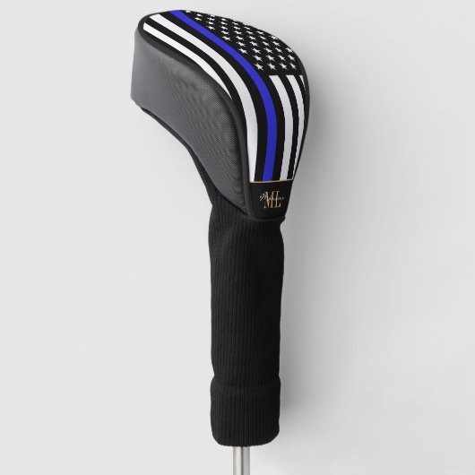 Thin Blue Line en Golf USA vlag / Monogrambs Golfheadcover (Schuin)