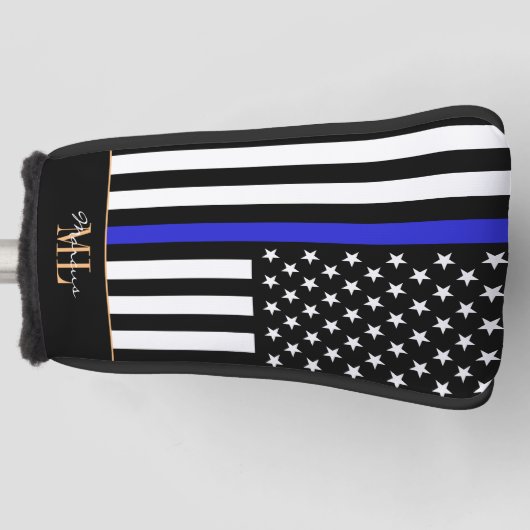 Thin Blue Line en Golf USA vlag / Monogrambs Golfheadcover (Voorkant)
