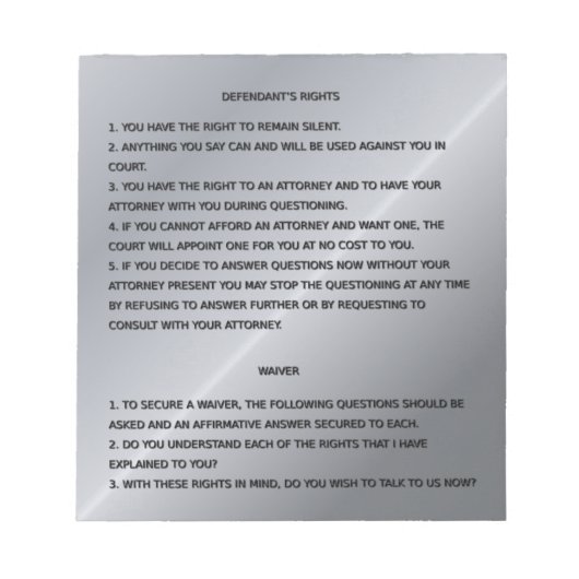 Thin Blue Line en Miranda Rights Warning and Waive Notitieblok (Voorkant)