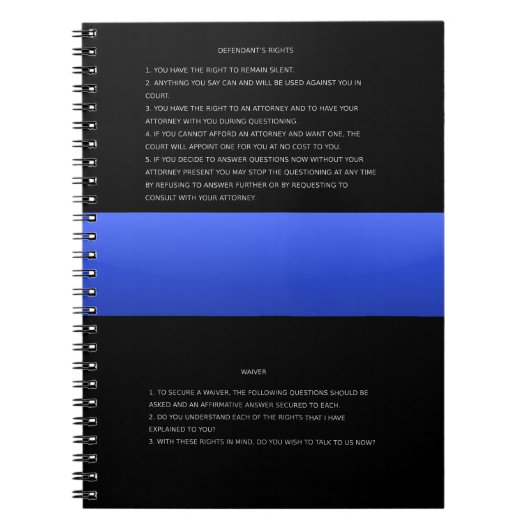 Thin Blue Line en Miranda Rights Warning and Waive Notitieboek (Voorkant)