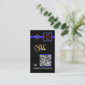 Thin Blue Line en Modern QR Code, Foto / Monogram Visitekaartje (Staand voorkant)