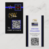 Thin Blue Line en Modern QR Code, Foto / Monogram Visitekaartje (Voorkant / Achterkant)