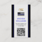 Thin Blue Line en Modern QR Code / Monogramnaam Visitekaartje (Achterkant)