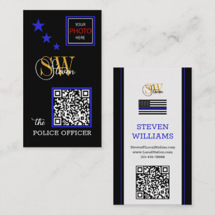 Thin Blue Line en Modern QR Code / Monogramnaam Visitekaartje