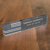 Thin Blue Line Faux Leather Police Officer Naambordje (Zijkant)