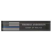 Thin Blue Line Faux Leather Police Officer Naambordje (Voorkant)