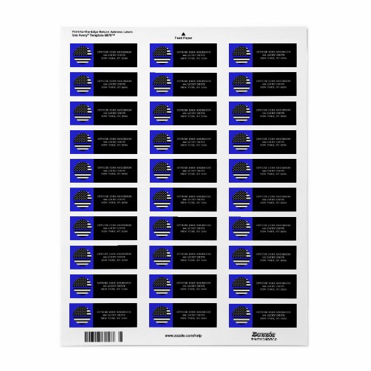 Thin Blue Line Flag, Amerikaanse politie/handhavin Etiket (Full Sheet)