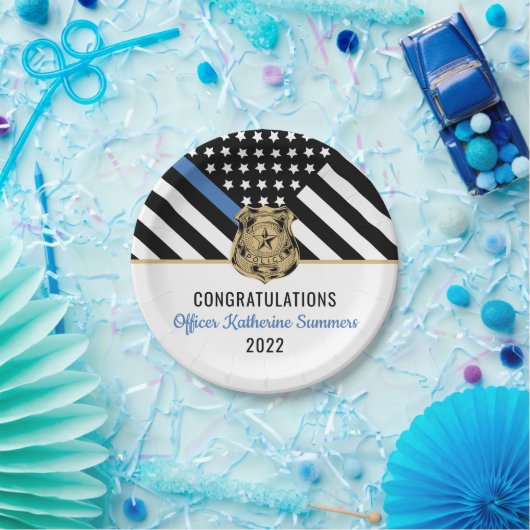 Thin Blue Line Flag Congrates Police Afstuderen Papieren Bordje (Feest)