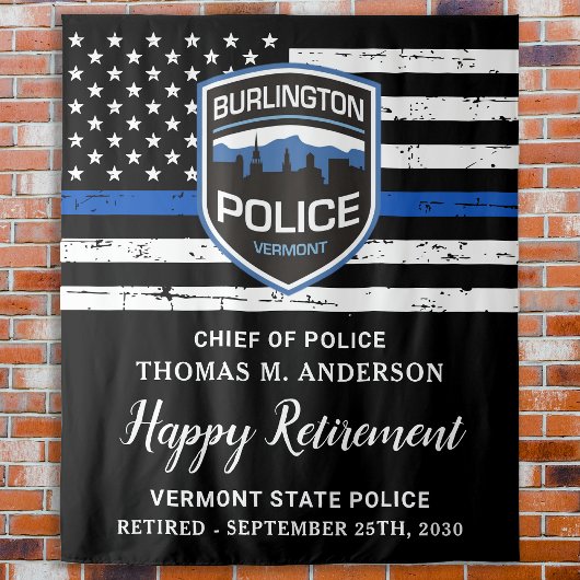 Thin Blue Line Flag Custom Logo Police Retirement Wandkleed