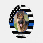 Thin Blue Line Flag Foto K9: Kerstmis van politie Metalen Ornament (Voorkant links)