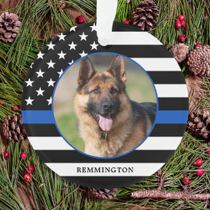 Thin Blue Line Flag Foto K9: Kerstmis van politie Ornament