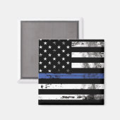 Thin Blue Line Flag Grunge Police Magnet (Voorkant / Achterkant)