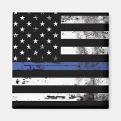 Thin Blue Line Flag Grunge Police Magnet (Voorkant)