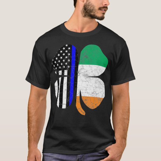 Thin Blue Line Flag Irish American St. Patricks T-shirt (Voorkant)