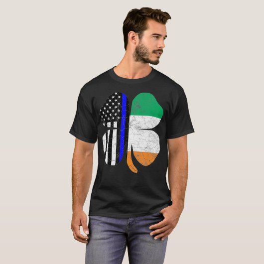 Thin Blue Line Flag Irish American St. Patricks T-shirt (Voorkant volledig)
