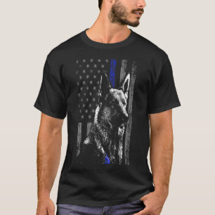 Thin Blue Line Flag K9 German Shepherd Police Dog T-shirt