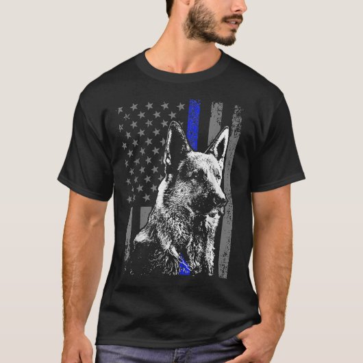 Thin Blue Line Flag K German Shepherd Police Dog T-shirt (Voorkant)