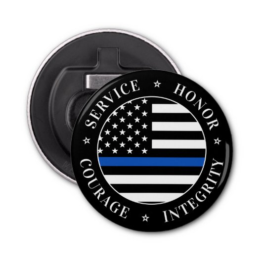 Thin Blue Line Flag Law Enforcement Officer Button Flesopener (Voorkant)