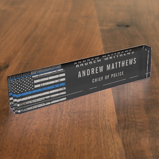 Thin Blue Line Flag Law Enforcement Officer Naambordje (Zijkant)