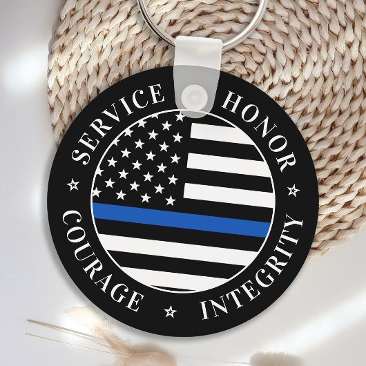 Thin Blue Line Flag Law Enforcement Officer Sleutelhanger