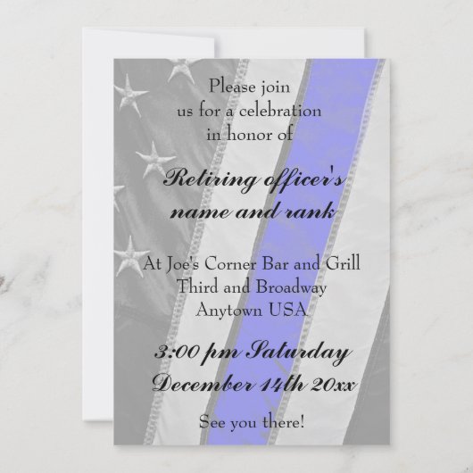 Thin Blue Line Flag Law Enforcement Retirement Kaart (Achterkant)