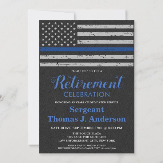 Thin Blue Line Flag Leather Police Retirement Kaart (Voorkant)