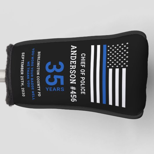 Thin Blue Line Flag Persoonlijk pensioen van polit Golfheadcover (Voorkant)